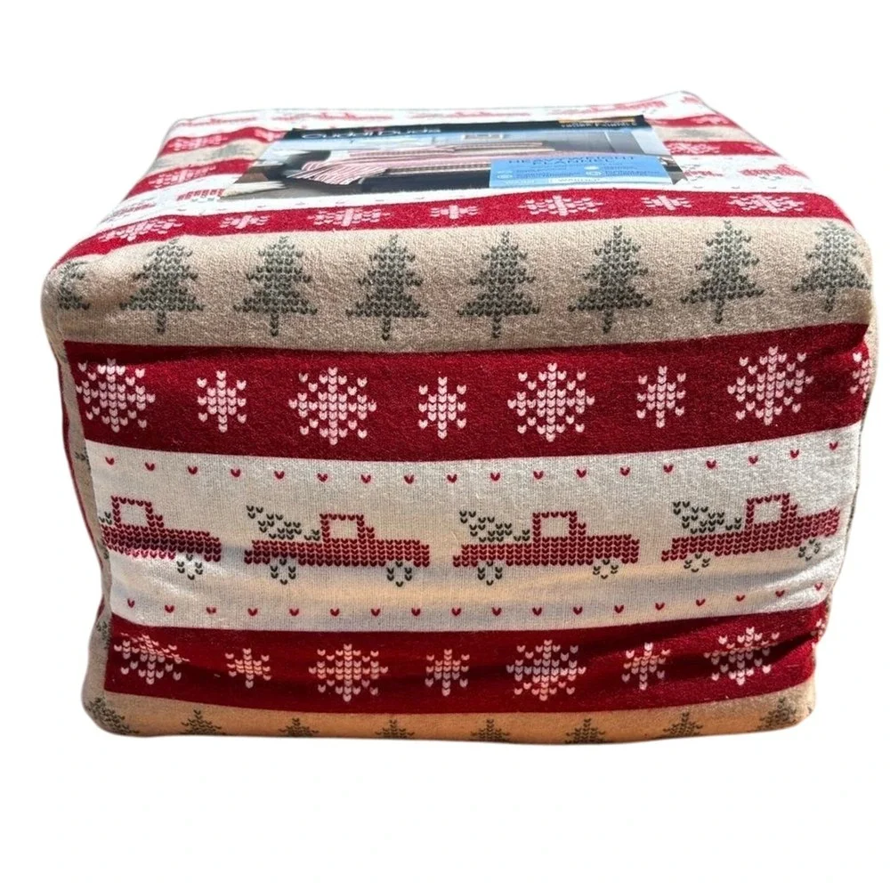 Cuddl Duds Full Heavyweight Flannel Sheet Set Christmas Red Truck Winter NWT